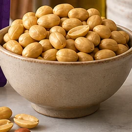 Close-up of roasted peanuts in a bowl