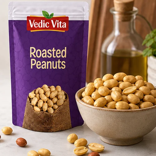 Lifestyle shot of the peanut pouch on a kitchen counter